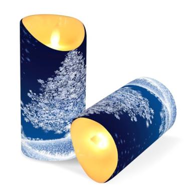 Imagem de Blueangle Pacote com 2 velas de flocos de neve para árvore de Natal sem chamas com controle remoto e temporizador, velas LED cintilantes (7,6 cm x 15 cm) para decoração de casa, casamento, acampamento