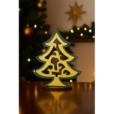 Imagem de Kit 10 Mini Árvores de Natal MDF 3mm Decorativas Corte a Laser Modelos Variados para Mesa e Lembrancinhas (Mini Árvore Arabesco com Base)