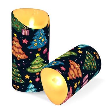 Imagem de Blueangle Pacote com 2 velas sem chamas de árvores de Natal com controle remoto e temporizador, velas LED cintilantes (7,6 cm x 9,9 cm) para decoração de casa, casamento, acampamento (221)