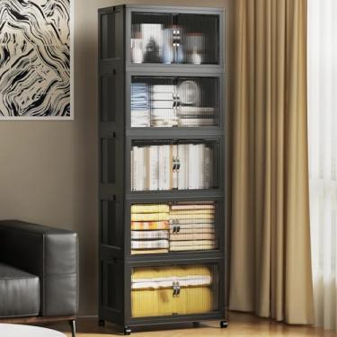 Imagem de SAILUN Caixas de armazenamento empilháveis de 44 Gal/175 Qt Caixas de armazenamento dobráveis com tampa, organizadores de armário e caixa de armazenamento com porta preta 45,7 cm L x 28 cm P x 129,5