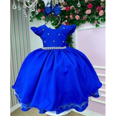 Imagem de Vestido Infantil Azul Royal Luxo para Meninas - Confeccionado em Polié