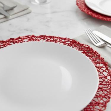 Imagem de Conjunto 8 Pratos Branco Suflair Vermelho Mesa Posta Servir - Conjunto