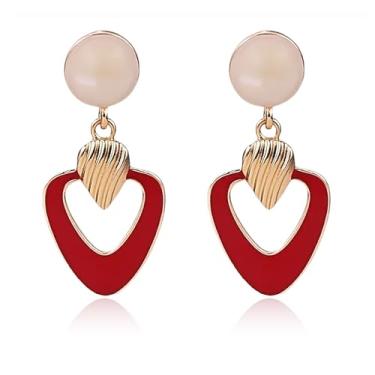 Imagem de Brincos femininos de coração vermelho para dia dos namorados, coração, esmaltado, vermelho, gancho, brincos de dia dos namorados, para mulheres, acessórios para o dia dos namorados, Large, Metal, Sem