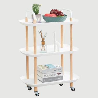 Imagem de Carrinho Organizador Multiuso com 3 Prateleiras, Branco, Metal e Plástico, 85x57x34,5cm, para Cozinha, Lavanderia, Escritório
