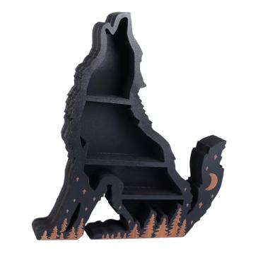 Imagem de Alomejor Prateleiras Decorativas Com Design de Lobo Gravado, Prateleira de Exibição de Cristal de Madeira de Lobo, Multicamadas Clássicas para Decoração de Parede de Sala de Estar de Quarto (Lobo à