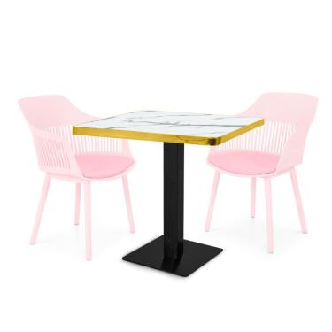 Imagem de Conjunto Mesa De Jantar Quadrada Venezia 70x70cm Branca Com 2 Cadeiras Estofadas Marcela - Rosa
