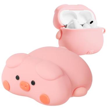 Imagem de Coralogo Capa para AirPods Pro2/Pro com chaveiro – Elegante para mulheres, meninas, meninos, 3D, design fofo de porco, kawaii, feminino, exclusivo, engraçado para Air Pods Pro2/Pro