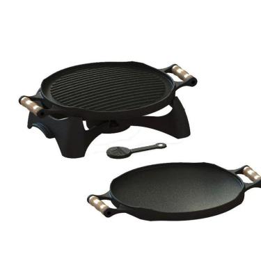 Imagem de Rechaud Bifeteira Redondo Dupla Face Álcool Ferro Fundido