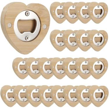 Imagem de 24 abridores de garrafas, abridor de garrafa de cerveja 2 em 1 abridor de tampa de garrafa redondo de madeira para bebidas, adesivo de geladeira, abridor de tampa de metal DIY de 6 cm para cerveja