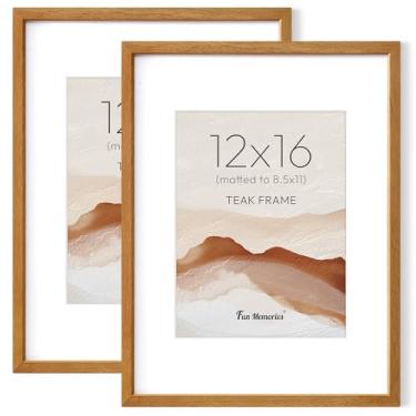 Imagem de Fun Memories Conjunto de 2 porta-retratos de 30 x 40,6 cm, moldura de madeira de teca maciça natural com vidro temperado HD, moldura de madeira simples moderna de 30 x 40 cm, fosca para fotos de 21 x