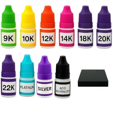 Imagem de Kit de teste de ouro, prata e platina 9K 10k 12K 14K 18K 20k 22K .999 .925 soluções de platina prata com pedra de teste 2x4 testador de metais preciosos kit de análise de verificação real/falsa