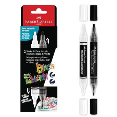 Imagem de Faber-Castell Marcadores Shake & Paint: preto e branco - 2 marcadores de tinta de ponta dupla, marcadores permanentes para roupas, caneta de tinta acrílica branca, suprimentos para artes e artesanato