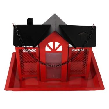 Imagem de Fenteer Alimentador de pássaros de metal para uso externo, estação de alimentação suspensa para pássaros, decoração de jardim, casinha de para alimentar em, Vermelho