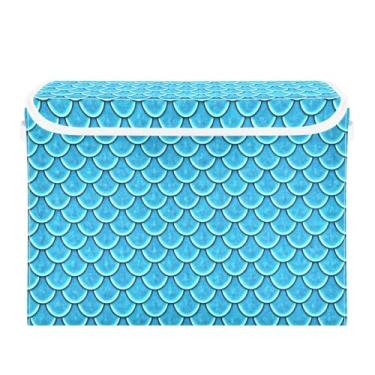 Imagem de CEBUGI Caixotes de armazenamento com tampas, caixa de armazenamento de tecido dobrável, balanças azuis cintilantes, organizadores de cubo para prateleiras de armário de casa e quarto, 40 x 30 x 30 cm