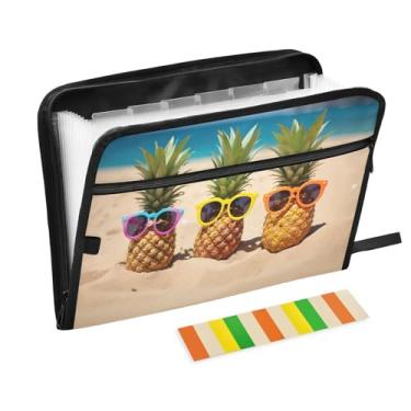 Imagem de Wassud Óculos de sol, abacaxi, 13 bolsos, organizador de arquivos sanfonados, pastas expansíveis com abas e adesivos, organizador de pastas de documentos de recibo de papel tamanho carta A4 para