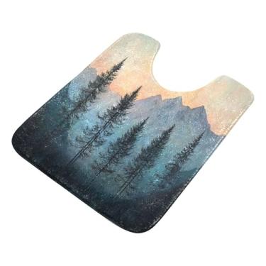 Imagem de Burbuja Tapete de banheiro Mountains, tapete de banho absorvente de pelúcia macio, base antiderrapante para piso de banheiro, oval em forma de U