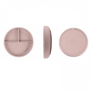 Imagem de Prato de Silicone Infantil com 3 Divisórias, Rosa, 18x18x3.5cm, Resistente, Microondas e Freezer