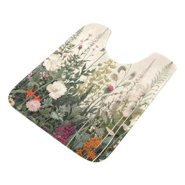 Imagem de Burbuja Tapete de banheiro de flores silvestres, tapete de banho absorvente de pelúcia macio, base antiderrapante para piso de banheiro, oval em forma de U