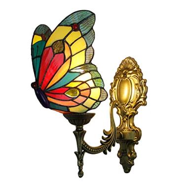 Imagem de Arandela de parede estilo Tiffany com borboletas, mediterrânea, com 1 lâmpada, em vitral, estilo vintage europeu, para corredor, quarto e sala de estar (6 variações), D
