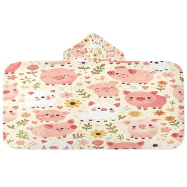 Imagem de Burbuja Toalha de banho com capuz de porcos fofos para crianças, toalha de praia de pelúcia macia absorvente para meninas e meninos 3-10 anos, 61 x 127 cm