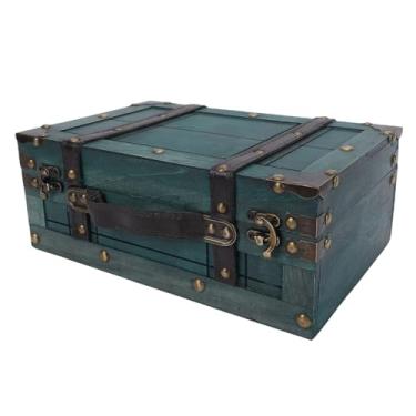Imagem de Jiawu Baú de Armazenamento de Madeira Vintage, Mala de Bagagem Decorativa Portátil Com Tampa para Adereços de Fotografia de Decoração de Casa e Armazenamento de Lembranças, Tronco de (1624C-01 Verde)
