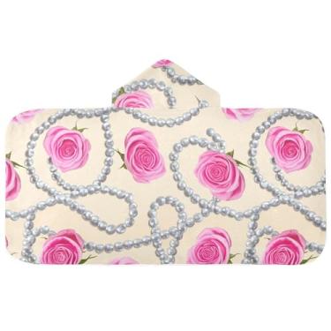Imagem de Burbuja Toalha de banho com capuz de laço rosa para crianças, toalha de praia de pelúcia macia absorvente para chá de meninas e meninos 3-10 anos, 61 x 127 cm