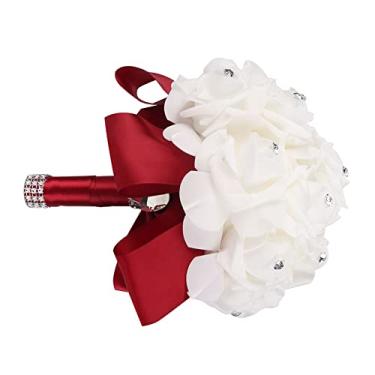 Imagem de GOWENIC Buquê de Flores Artificiais de Noiva Requintado, Capina, Festa, Decoração de Casa, Alça Confortável, Enrolado Em Fita Macia, Fita Roxa de Taro (fita cor de vinho)