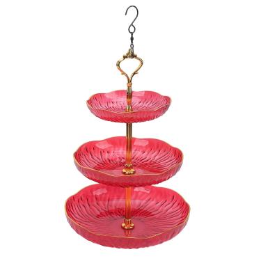 Imagem de Asixxsix Alimentador de Pássaros Suspenso de 3 Camadas, Bandeja de Banho de Pássaros de Acrílico Com Gancho para Decoração de Quintal de Jardim, Design de 3 Camadas para Vários Tipos de (Vermelho)