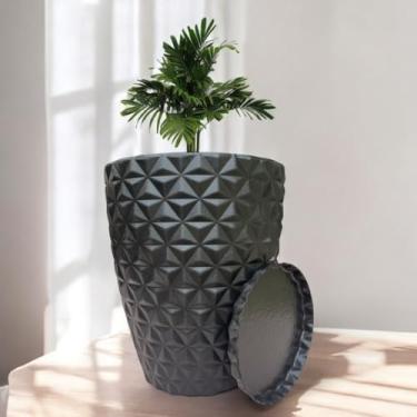 Imagem de Vaso Decoratico Planta Flor Coluna Diamante 42x35 Jardim Varanda Polietileno (Preto)