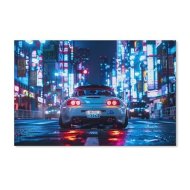 Imagem de HouLaiZhe Tokyo Night Jdm S2000 Neon Sports Posters Canvas Wall Estética Decoração de parede Impressão de parede Sala de Galeria Decoração de parede para quarto, sala de estar, escritório, 28 x 43 cm