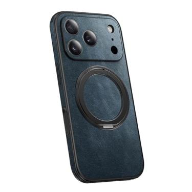 Imagem de POYUFRG Capa magnética para iPhone 17 Pro Max/17 Pro/17 Air/17, capa de couro genuíno retrô fina com suporte de anel e capa de proteção para câmera, azul, 17 Air