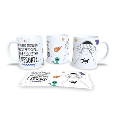 Imagem de Caneca Branca com Estampa de UFO e Alienígena, Tema Espacial, Design Divertido com Frase em Português (15422)