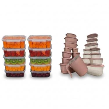 Imagem de Kit 31 Potes com Tampa plásticos herméticos travas laterais vedação segura retangulares empilháveis fácil de usar e limpar ideais para marmitas e porções freezer e micro-ondas (Rosa)