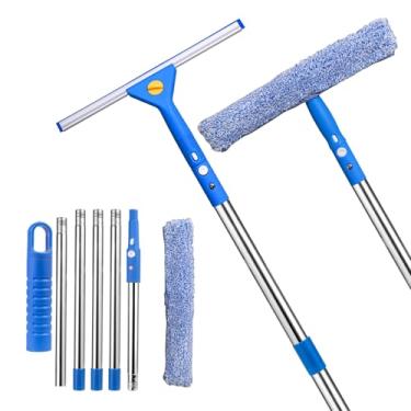 Imagem de MRDARENSU Kit profissional de limpeza de janelas, rodo de janela 2 em 1 com postes de extensão de 198 cm, adequado para janelas internas e externas, vidro alto, janelas altas, limpeza de para-brisa de