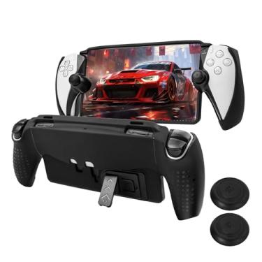 Imagem de Capa protetora compatível com PlayStation Portal, capa rígida de TPU macio antiderrapante com suporte e 2 tampas de aperto de polegar compatíveis com acessórios de controle remoto PS Portal - preta