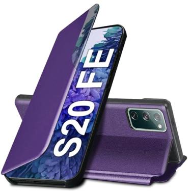 Imagem de Capa flip S20 FE para Samsung Galaxy S20 FE 5G, capa de couro slim fit transparente para celular Samsung S20 FE com suporte, resistente, resistente à prova de choque (roxa)