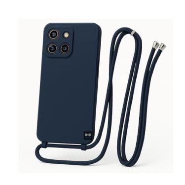 Imagem de Capa Case Capinha Para Motorola Moto G15 Silicone Com Cordão Alça De Pescoço Ajustável Veludo Premium (AZUL MARINHO)