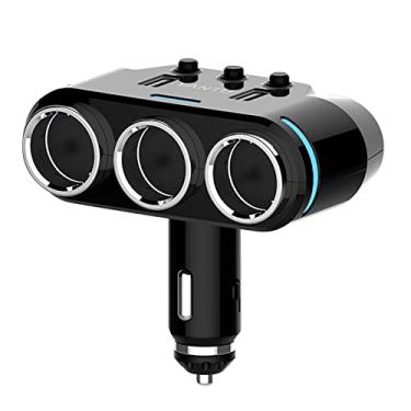 Imagem de ZEZEFUFU Adaptador de alimentação de plástico 100 W 3 vias isqueiro divisor duas portas USB 2.1A conversor de carregador de carro