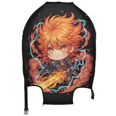 Imagem de Joisal Capa protetora de bagagem de desenho animado de guerreiro fofo laranja com desenho animado de viagem e férias essenciais,, desenho animado de guerreiro fofo laranja, M, Fits 22-24 Inch Case