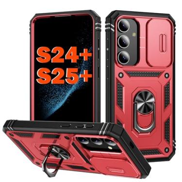 Imagem de PASNEW Capa para Samsung S25+/S24+, suporte de metal e capa de câmera deslizante, capa rígida protetora à prova de choque militar multicamadas para Galaxy S25 Plus/S24 Plus, 17 cm, vermelha
