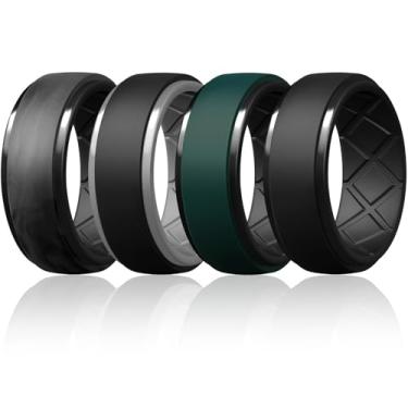 Imagem de Egnaro Anéis de casamento masculinos de silicone, 10,5 mm x 2,8 mm de espessura, aliança de noivado de borracha preta à prova d'água para treino, 11.5-12, Silicone, Sem pedra preciosa