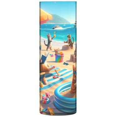 Imagem de Vasos de flores cilíndricos para centros de mesa, engraçados, gatos, praia, gatinho, vasos altos para flores, personalizados, exclusivos, modernos, decoração de casa, 30 x 9,9 cm