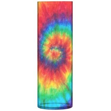 Imagem de Vasos altos de plástico tie dye arco-íris lindos vasos de centro de mesa para decoração estética floral exclusiva, 30 cm x 9,9 cm