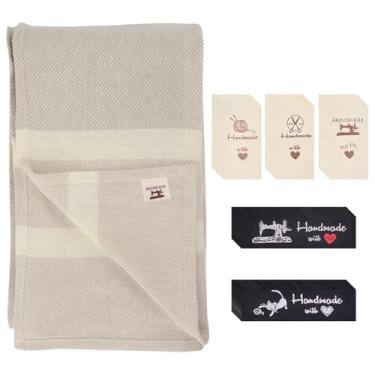 Imagem de 100 peças de etiquetas de costura para itens feitos à mão etiquetas de tecido costuradas em roupas etiquetas de pano, para artesanato DIY, bolsas de tricô crochê, suprimentos de costura, 5 designs