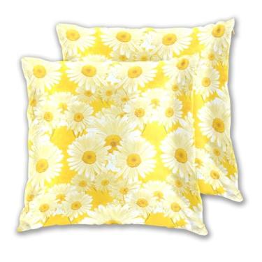 Imagem de Joitme Margaridas flores amarelas douradas conjunto de 2 almofadas grandes com destaque para sala de estar, 50 x 50 cm, 2 peças