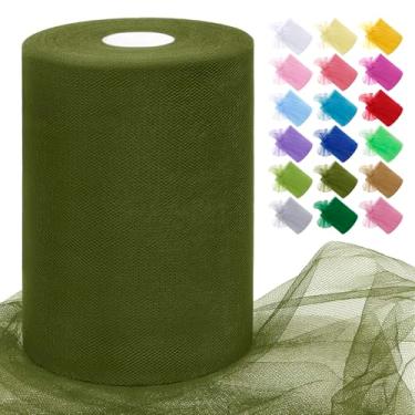 Imagem de JeogYong Rolos de tecido de tule verde-oliva 15 cm por 100 metros tecido de malha de poliéster fita de tule para saias tutu, embrulho de presente, decoração de aniversário/festa/casamento, artesanato