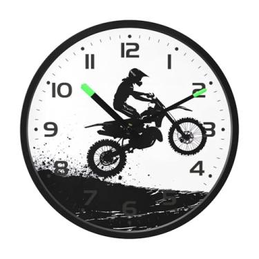 Imagem de SEHANY Relógio de parede vintage americano para motocicleta, silencioso, sem tique-taque, operado por bateria, controle de som, luz noturna, relógios de parede para sala de estar, cozinha, quarto