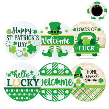 Imagem de Porta-copos - Porta-copos de trevo de madeira, kits de porta-copos do dia de São Patrício | para dormitório restaurante mesa de jantar apartamento pizzaria prato colher