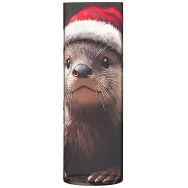 Imagem de Chapéu de Papai Noel bonito de lontra de Natal, vaso de flores cilíndrico para mesa, vaso alto de plástico, personalizado, floral, moderno, decoração de quarto, 30 cm x 9,9 cm