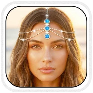 Imagem de Brishow Corrente de cabeça de ouro com strass para casamento, tiara de testa de cristal rave, acessórios de cabelo para mulheres, One Size, 80% vidro, 20% liga